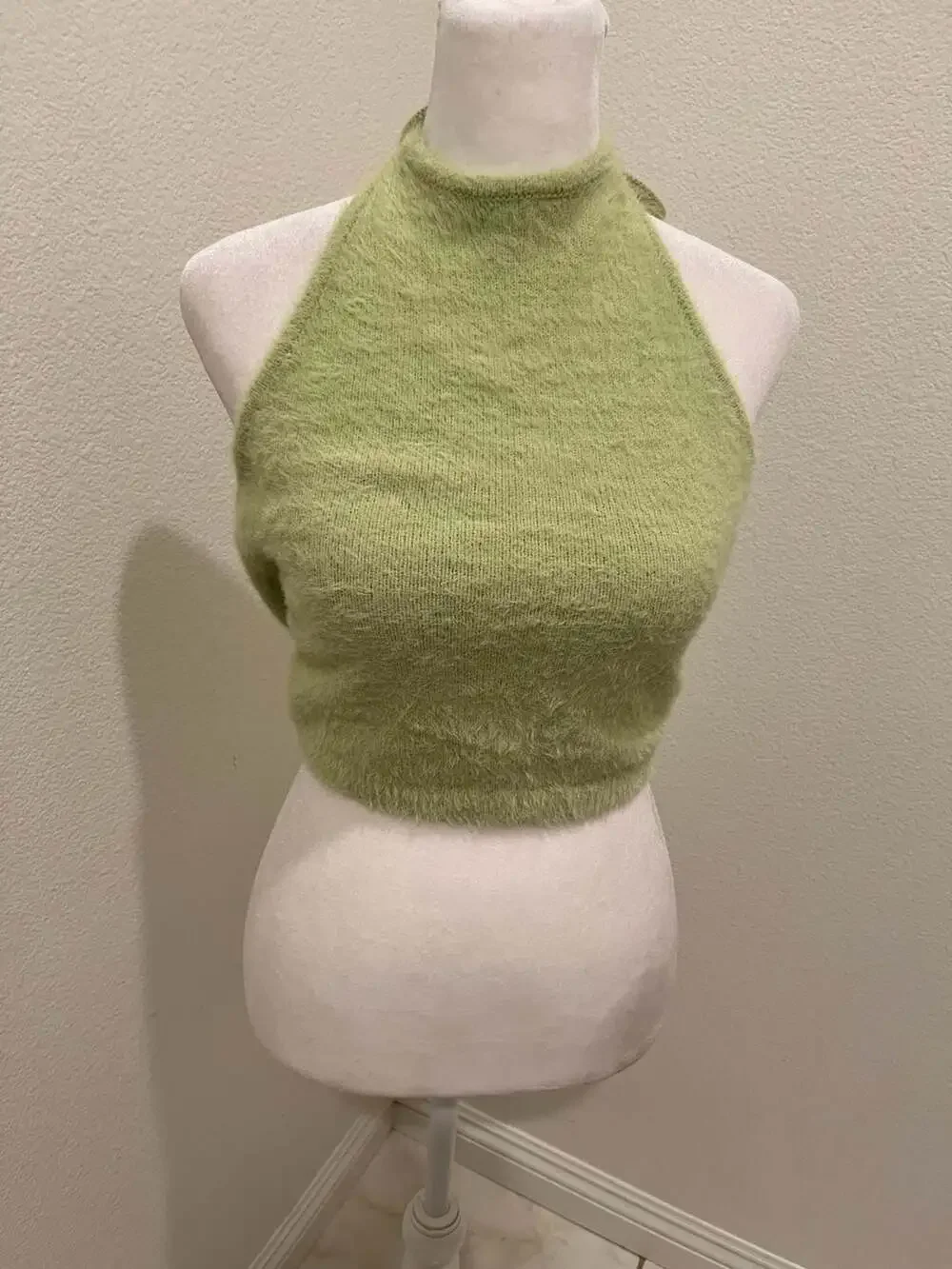 L.A. Hearts Fuzzy Knit Halter Neck Cropped Top